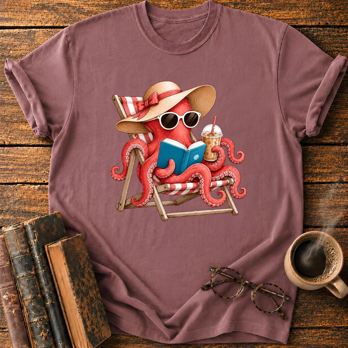 Octopus Reading T-Shirt
