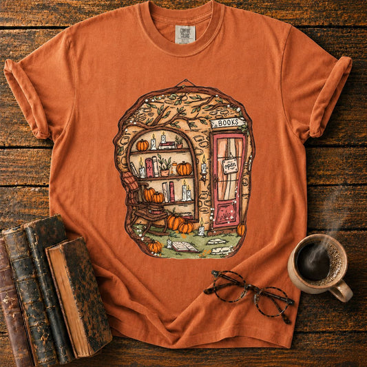 Whimsical Autumn Treehouse Bookstore T-Shirt