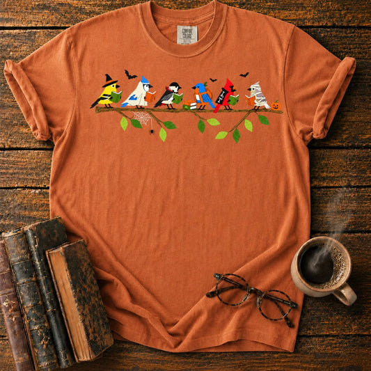 Halloween Birds Reading on a Branch T-Shirt