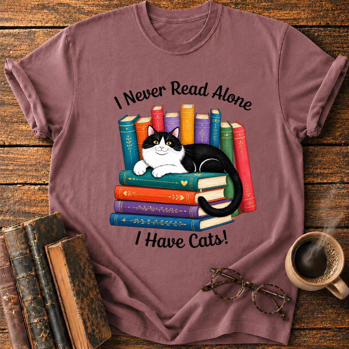 Tuxedo Cat’s Colorful Book T-Shirt