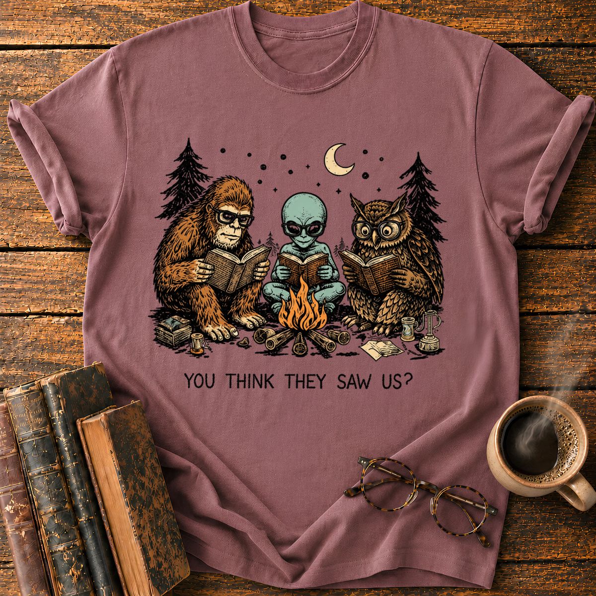 Three Curious Readers by the Campfire T-Shirt