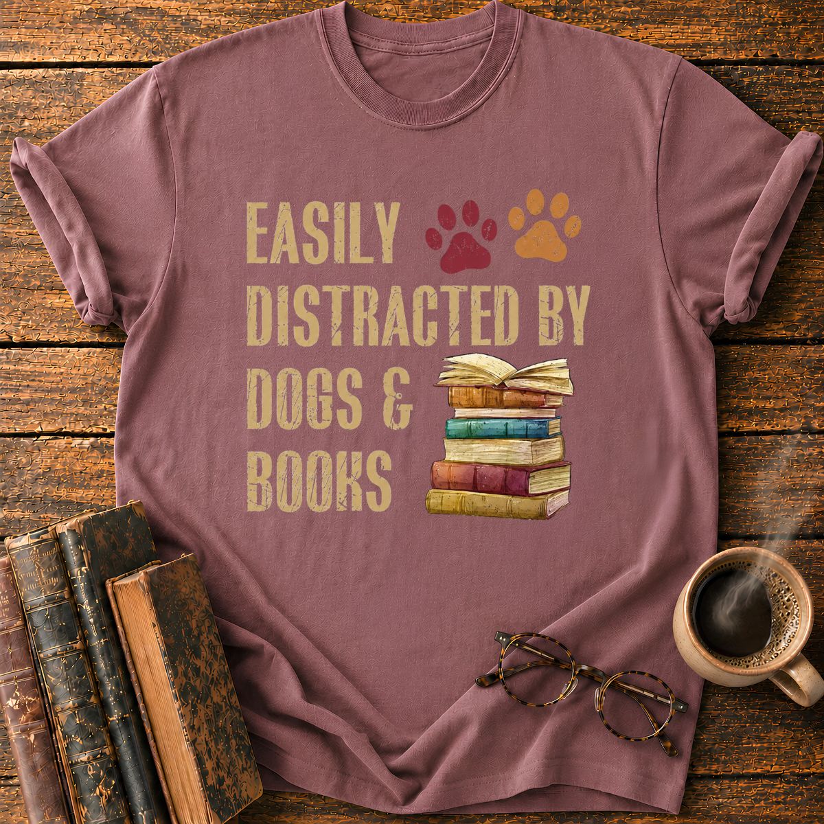 Easily Distracted by Dogs & Books T-Shirt