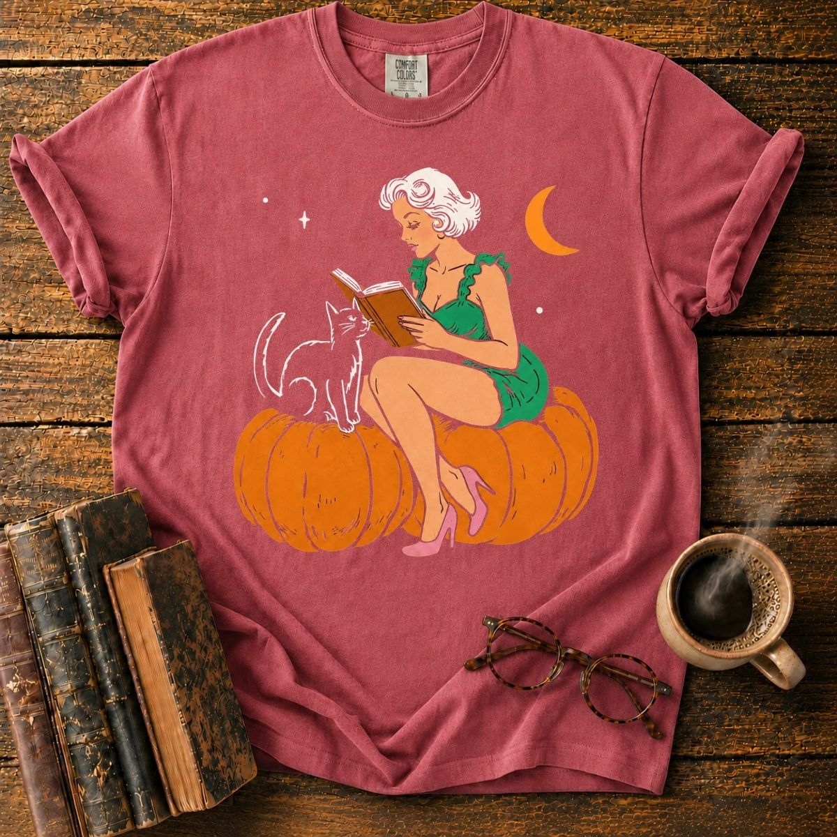 Retro Pumpkin Moonlight Reader T-Shirt
