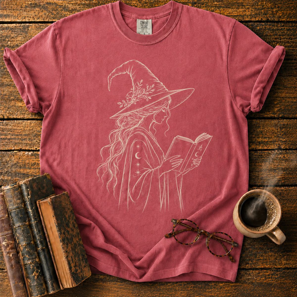 Mystical Witch Reading Under Starlight T-Shirt