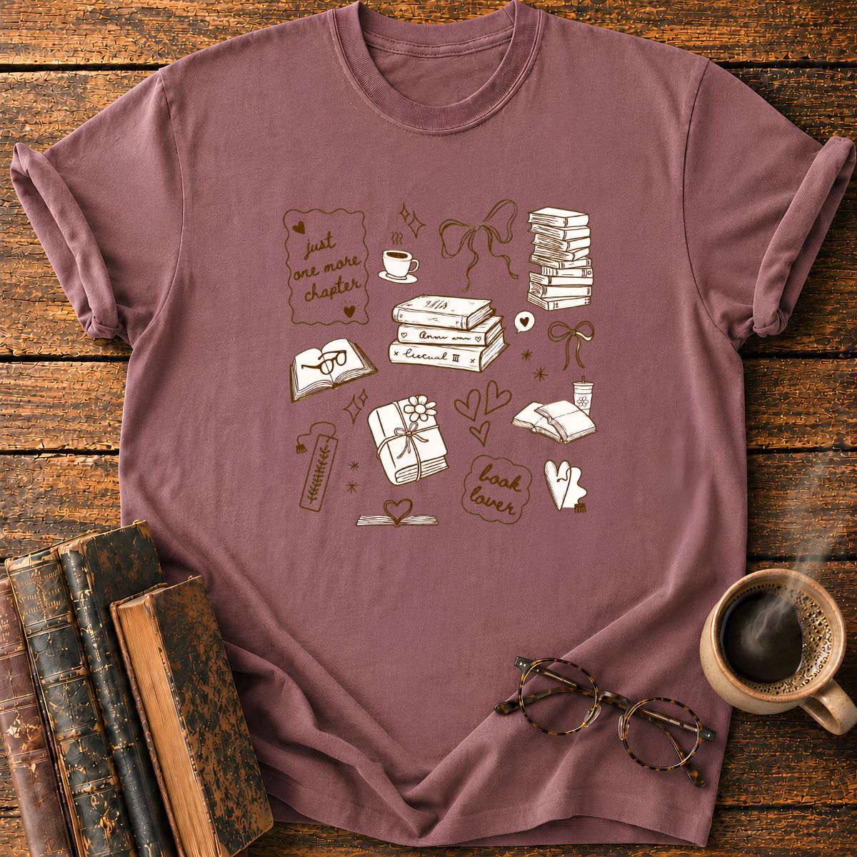 Bookish Doodle Collage in Warm T-Shirt
