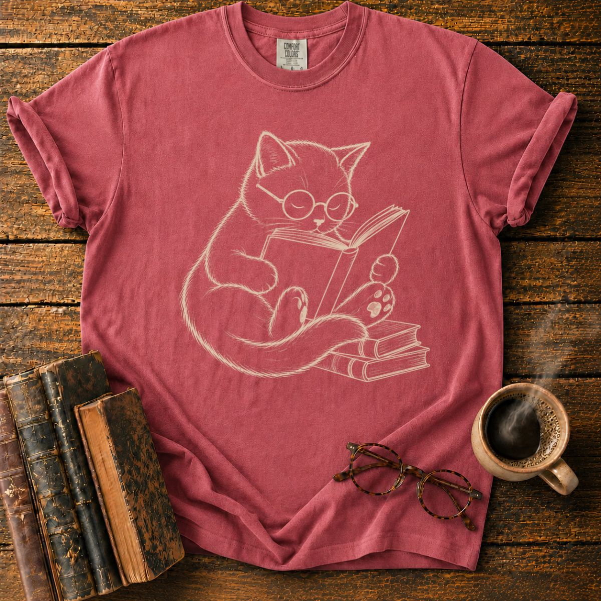 Cat Reading Book T-Shirt