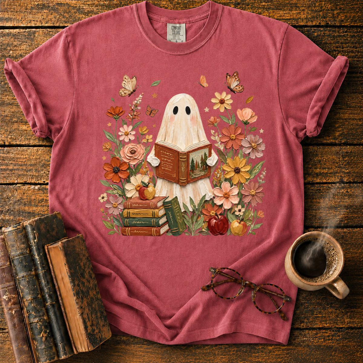 Ghost Reading Among Autumn Blooms T-Shirt