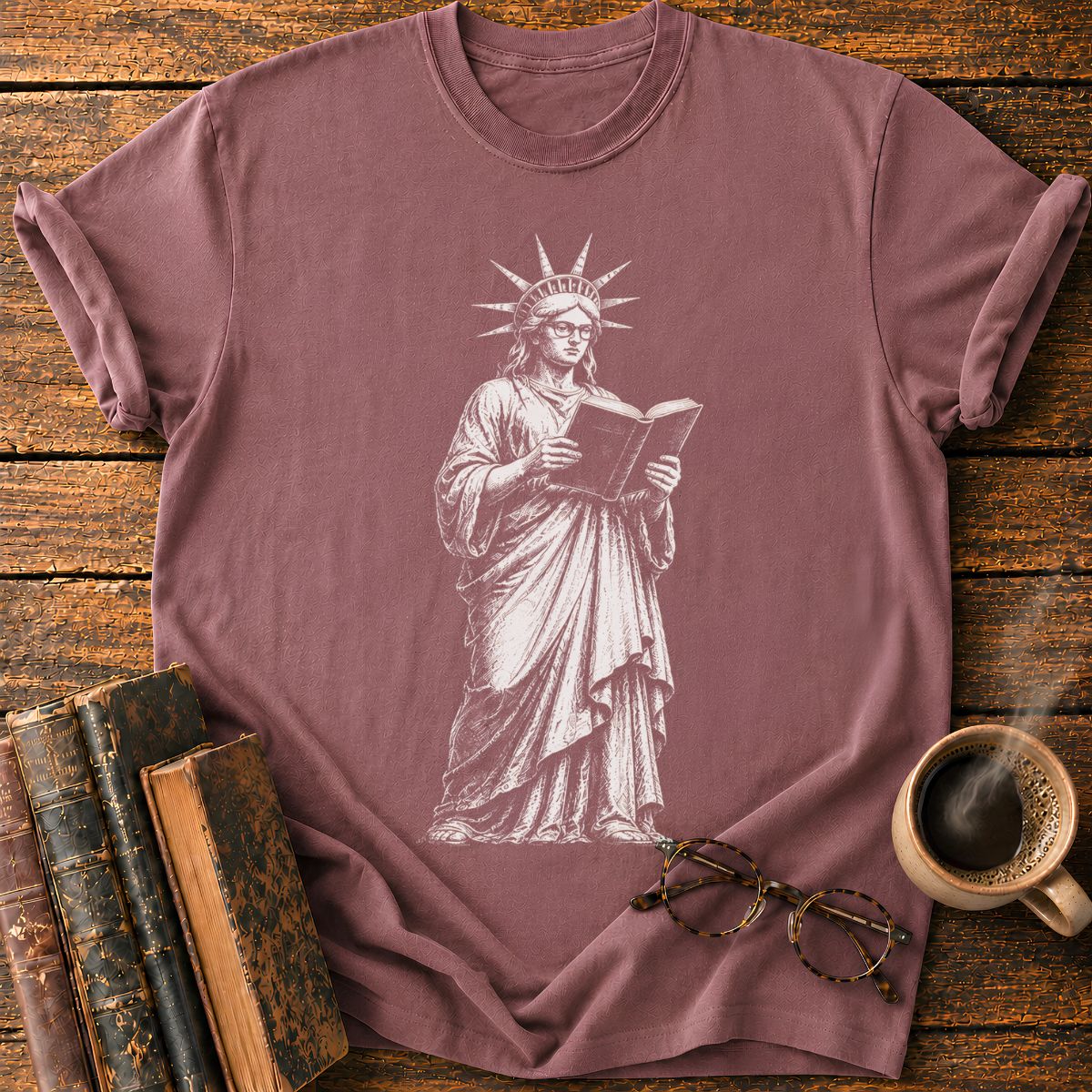 Engraved Liberty Reading a Book T-Shirt