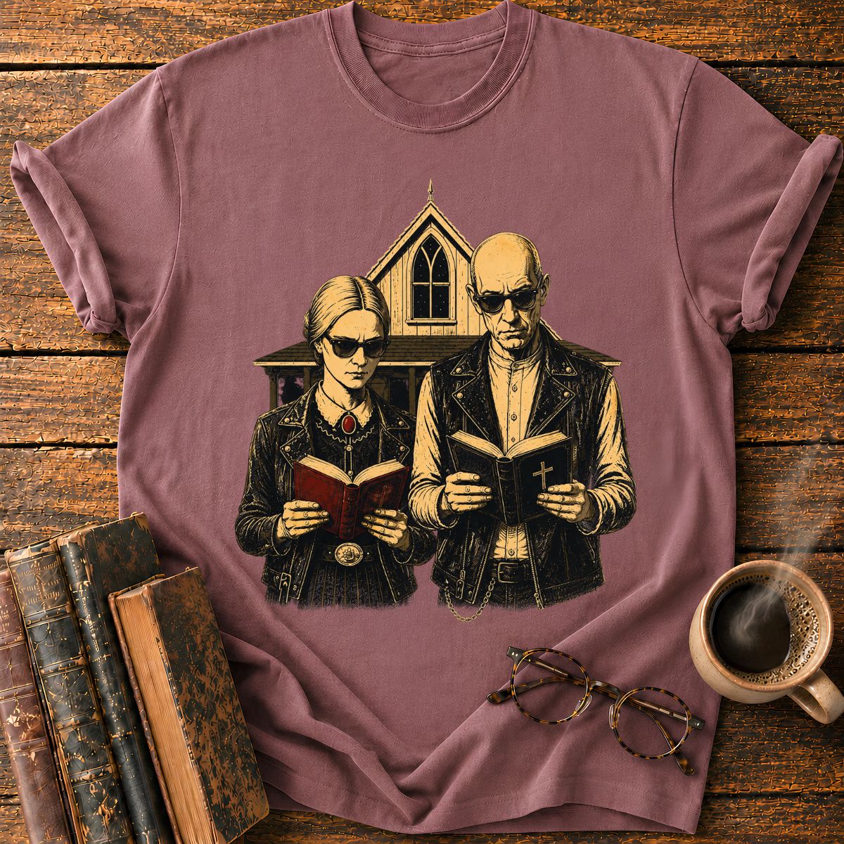 Gothic Couple Reading at the Chapel T-Shirt