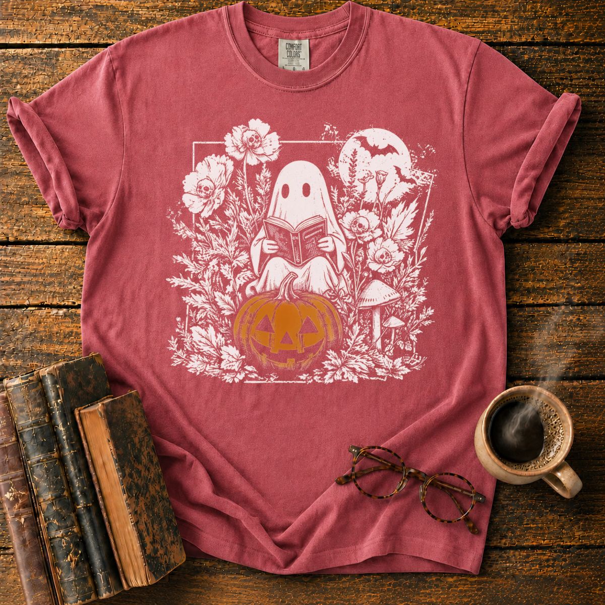 Vintage Halloween Ghost Reading T-Shirt