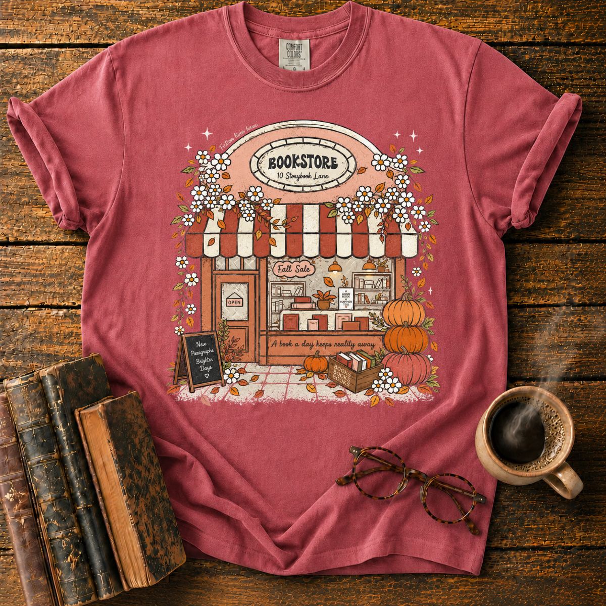 Cozy Fall Bookstore Storefront T-Shirt