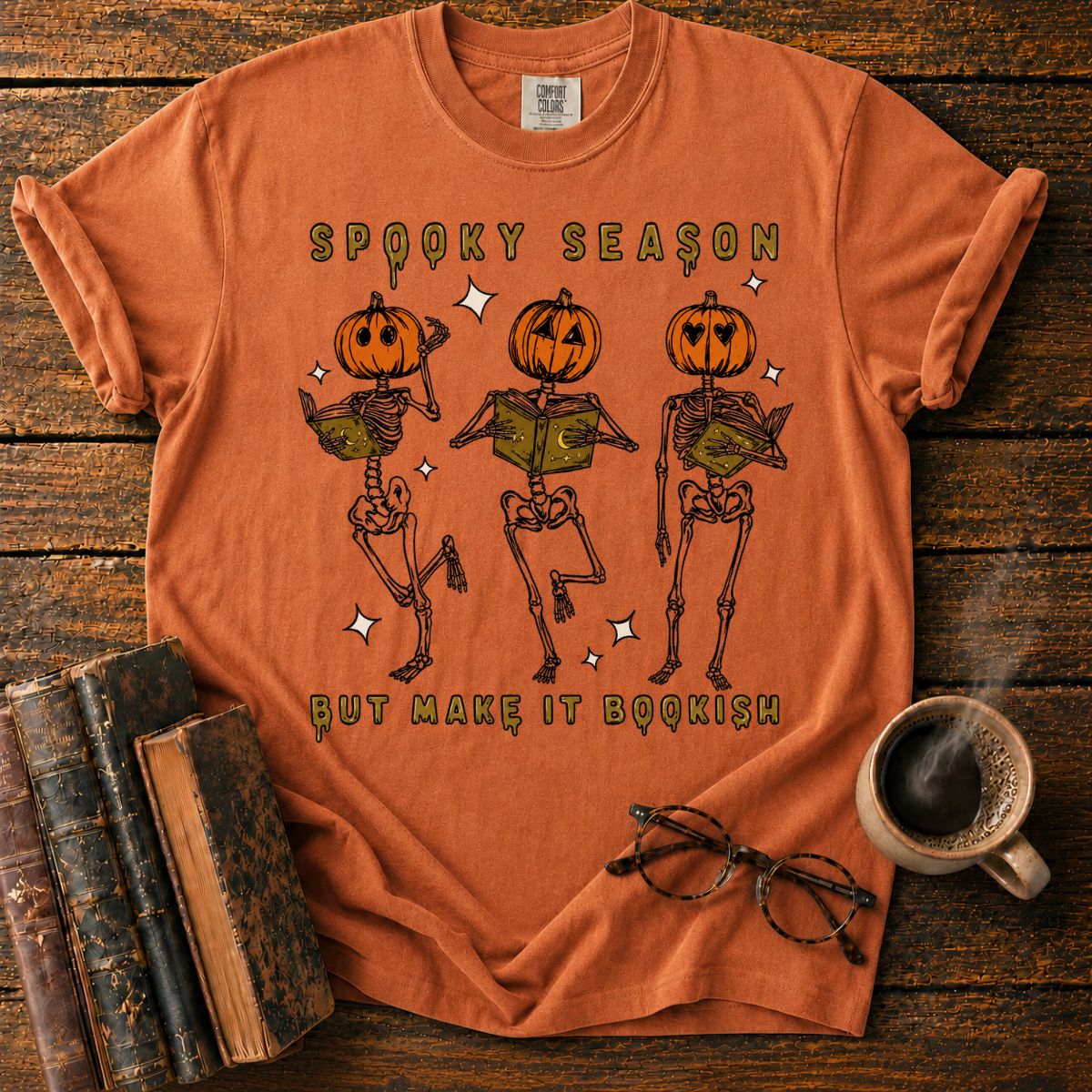 Spooky Season Bookish Skeleton Dance T-Shirt