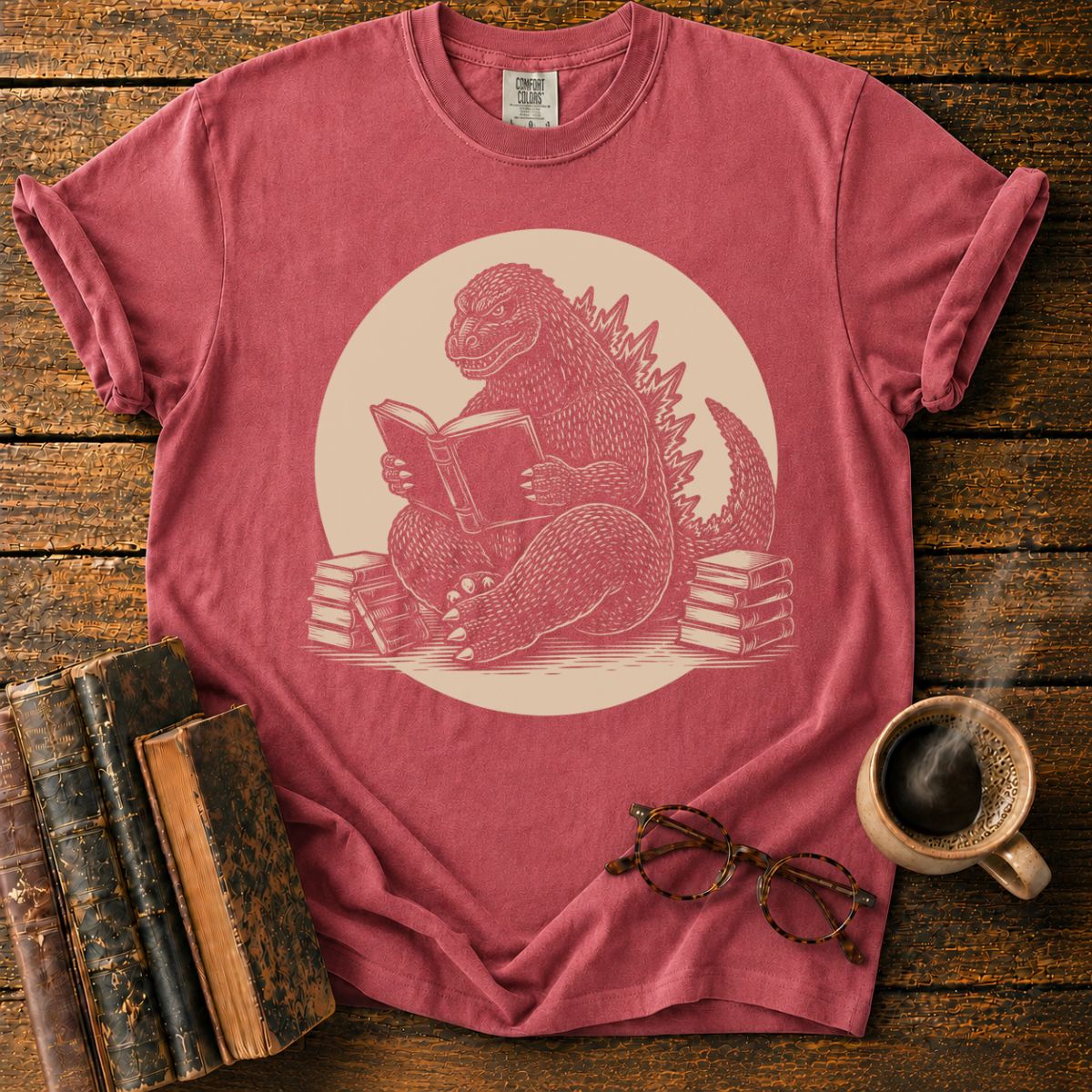 Godzilla Reading Among Books T-Shirt