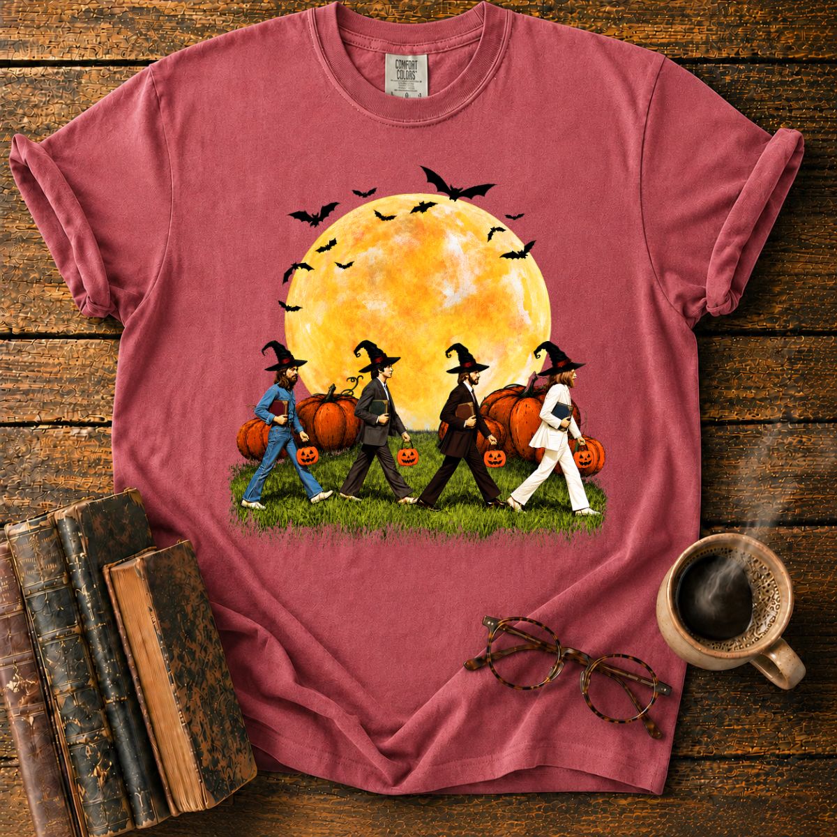 Witch Quartet with Books and Pumpkins T-Shirt