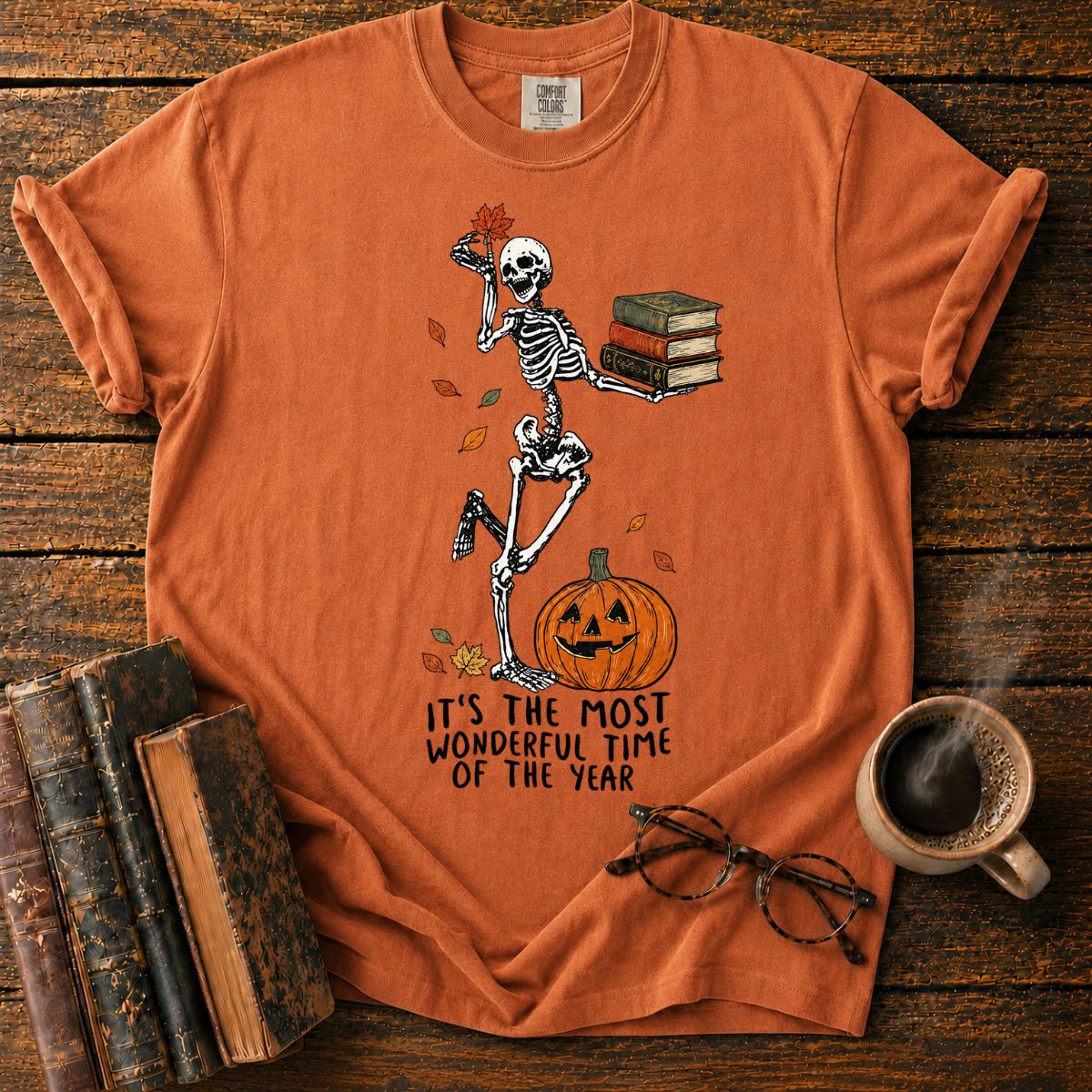 Dancing Skeleton’s Autumn Book Parade T-Shirt