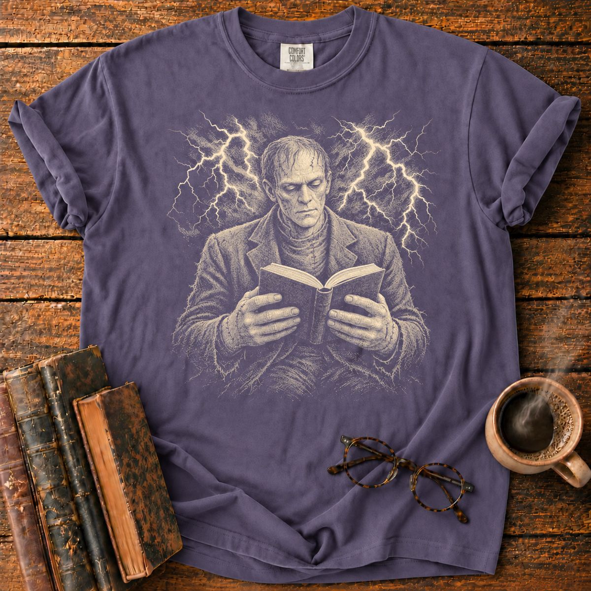 Frankenstein Monster Reading Lightning T-Shirt