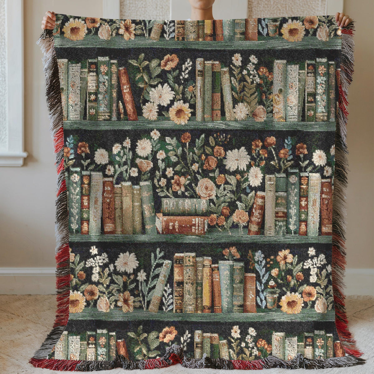 Wildflower Bookshelf Woven Blanket