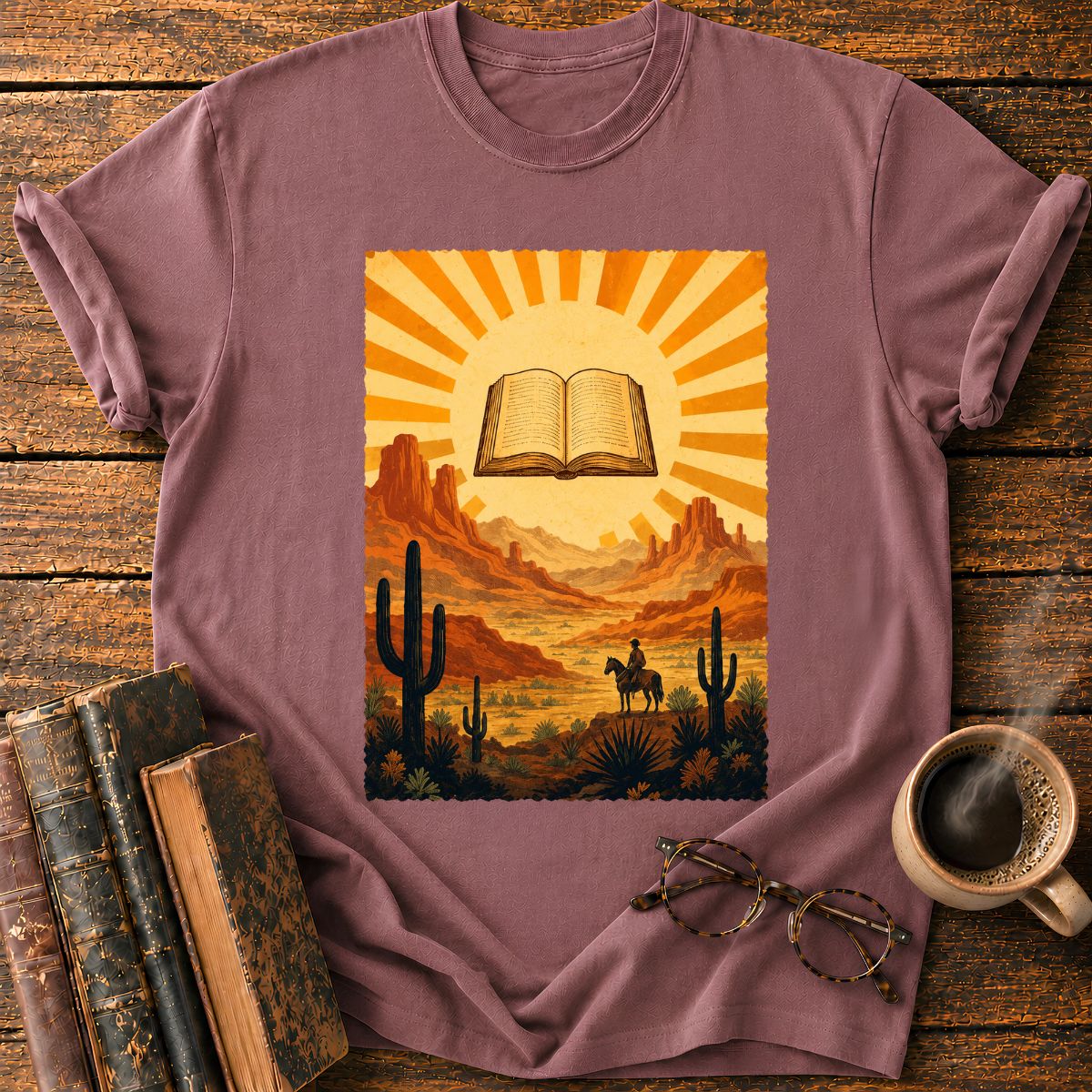 Vintage Desert Sunburst with Book T-Shirt