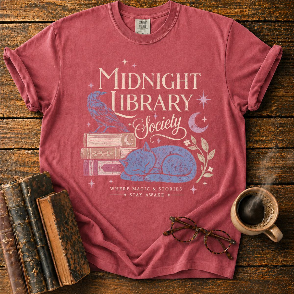 Midnight Library Society Cat Raven T-Shirt