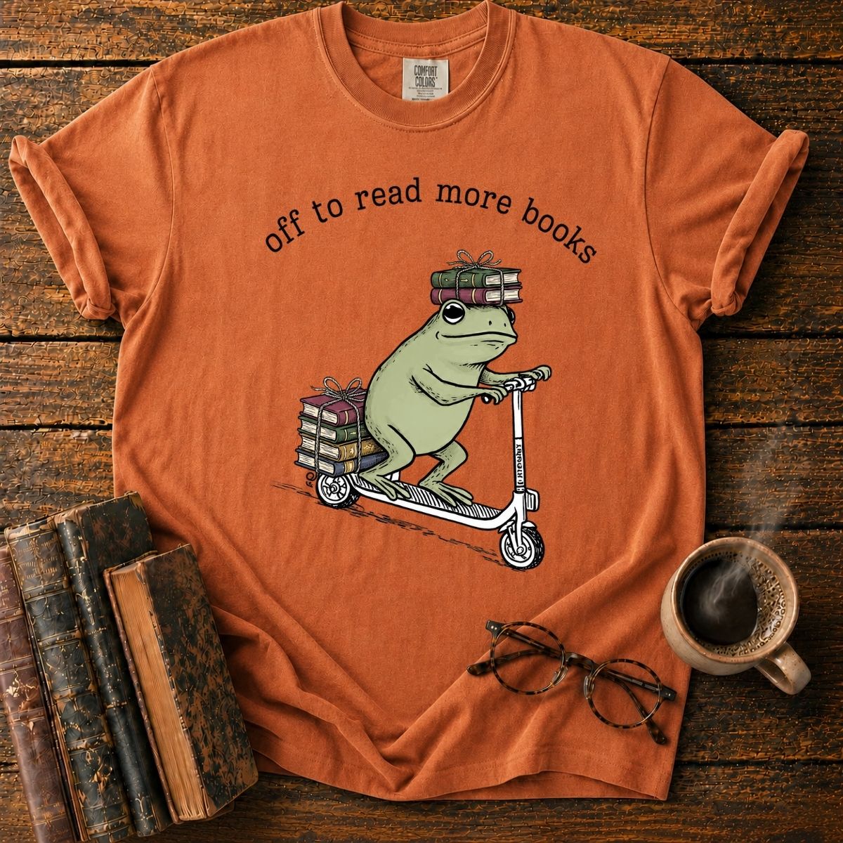Frog’s Bookish Scooter Adventure T-Shirt