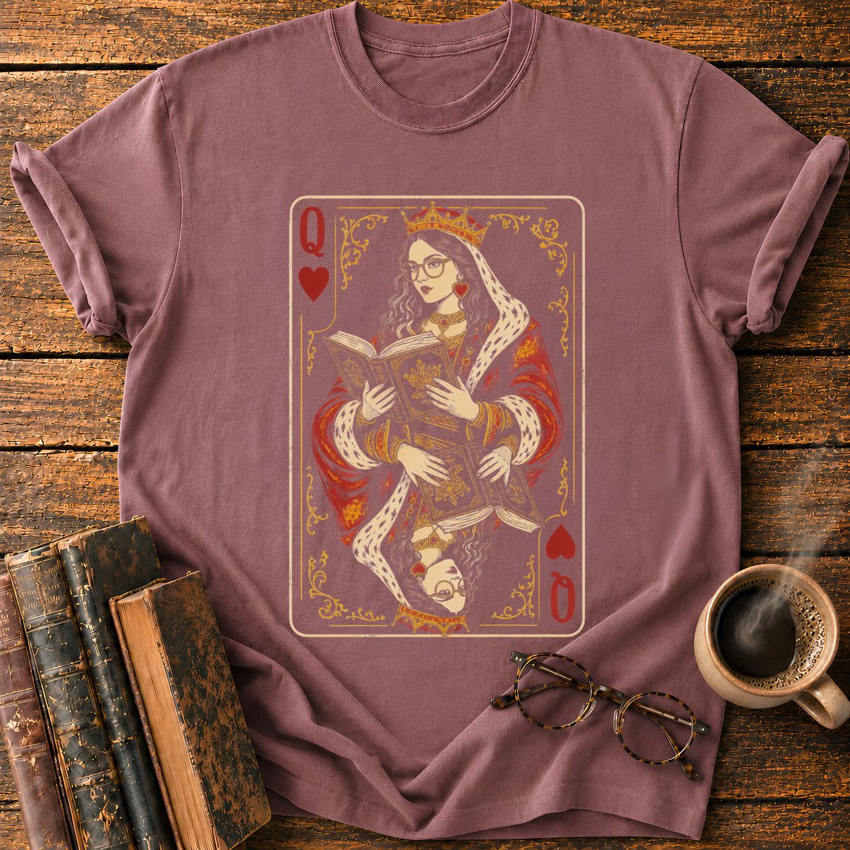 Queen of Hearts Reading Antique Book T-Shirt