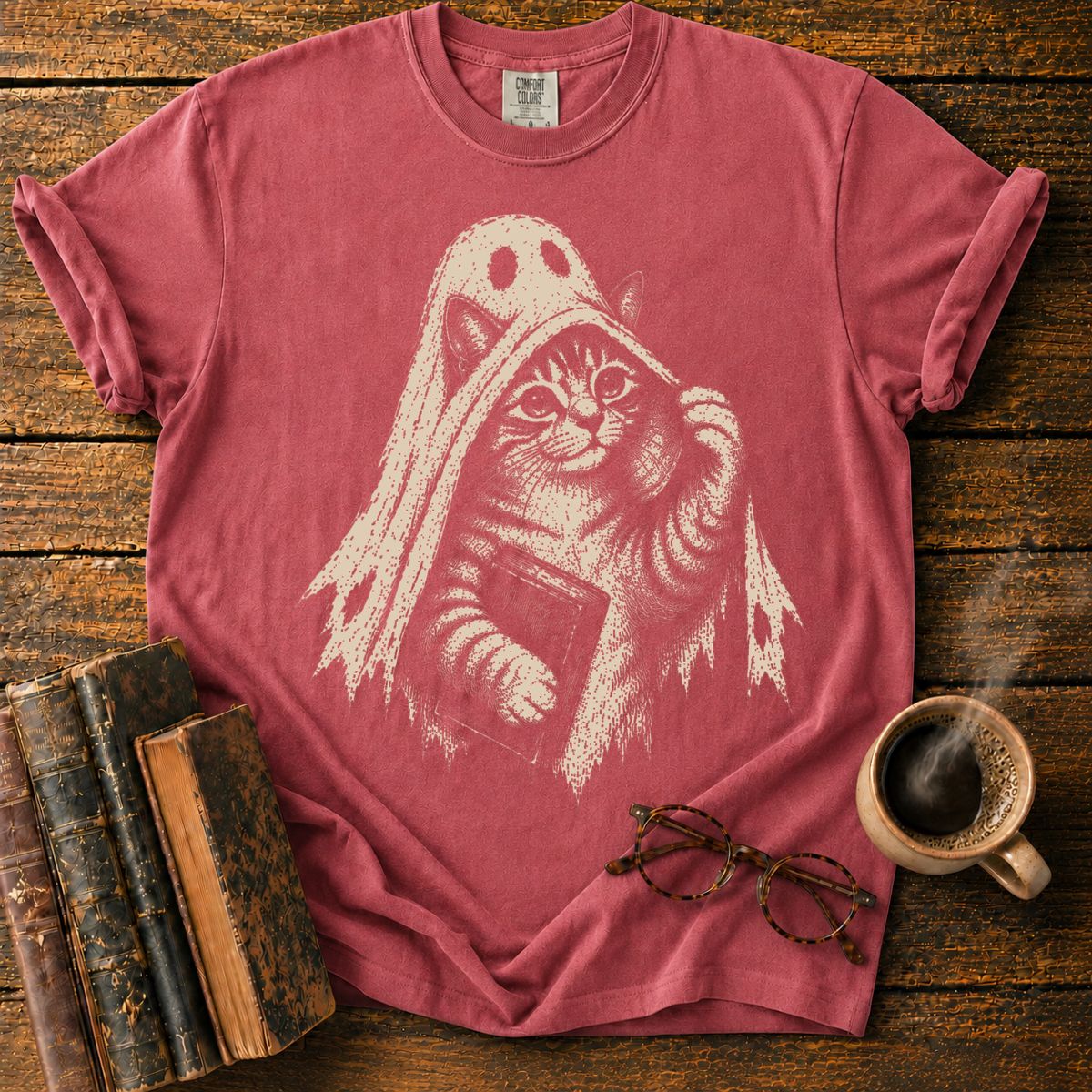 Ghost Kitten with Book T-Shirt