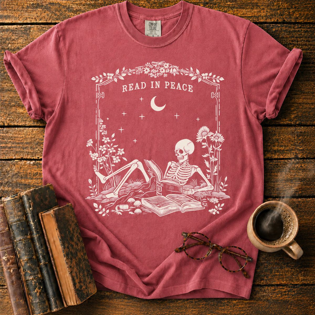 Read in Peace Floral Skeleton T-Shirt