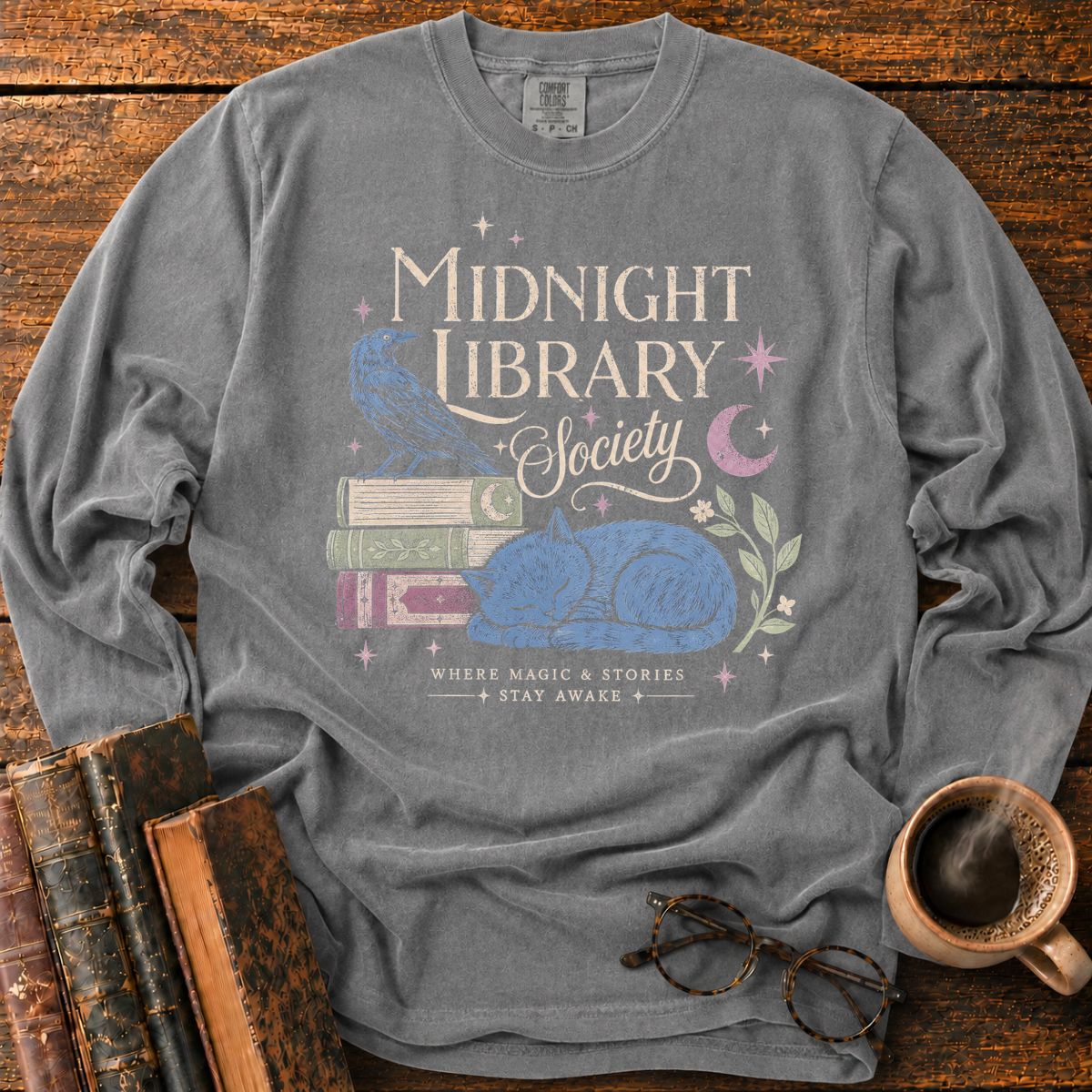 Midnight Library Society Cat LS T-Shirt