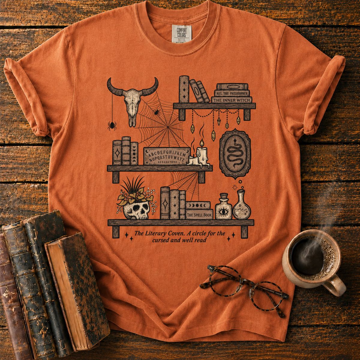 The Literary Coven Witchy Bookshelf T-Shirt