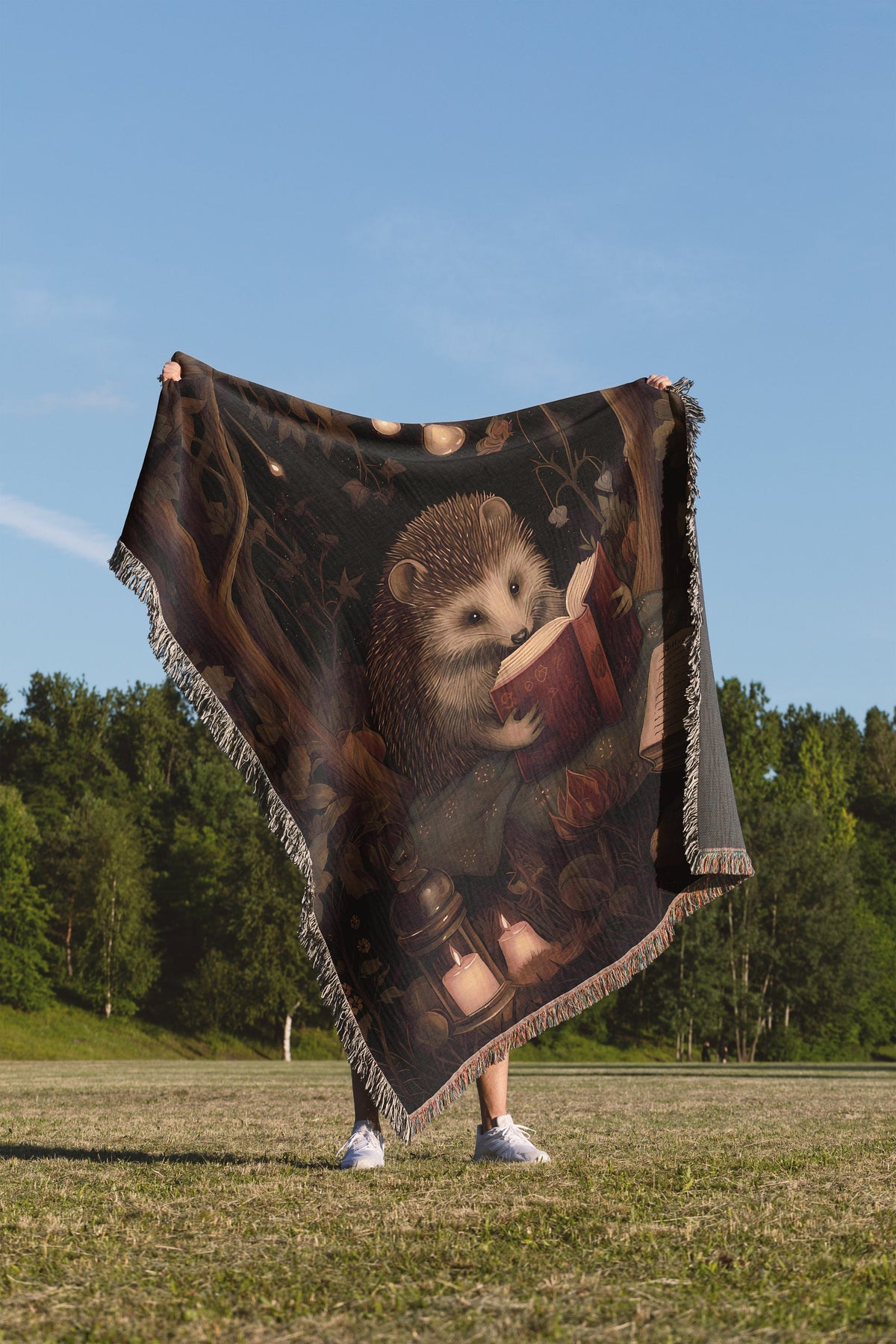 Hedgehog Reading Woven Throw Blanket