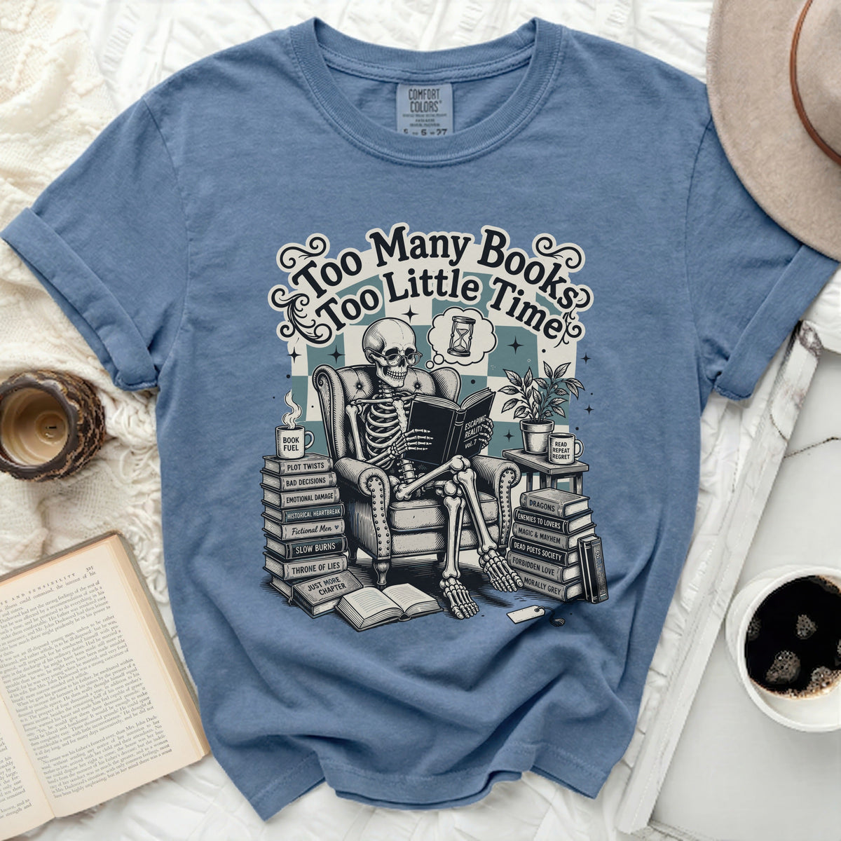 Too Many Books Skeleton Tee