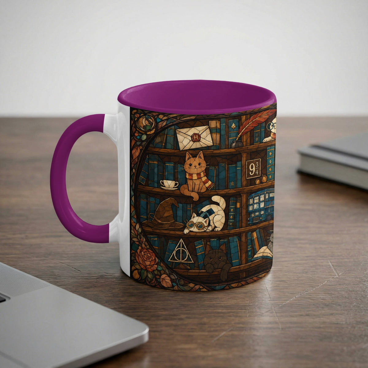 Enchanted Bookshelf Cats Mug