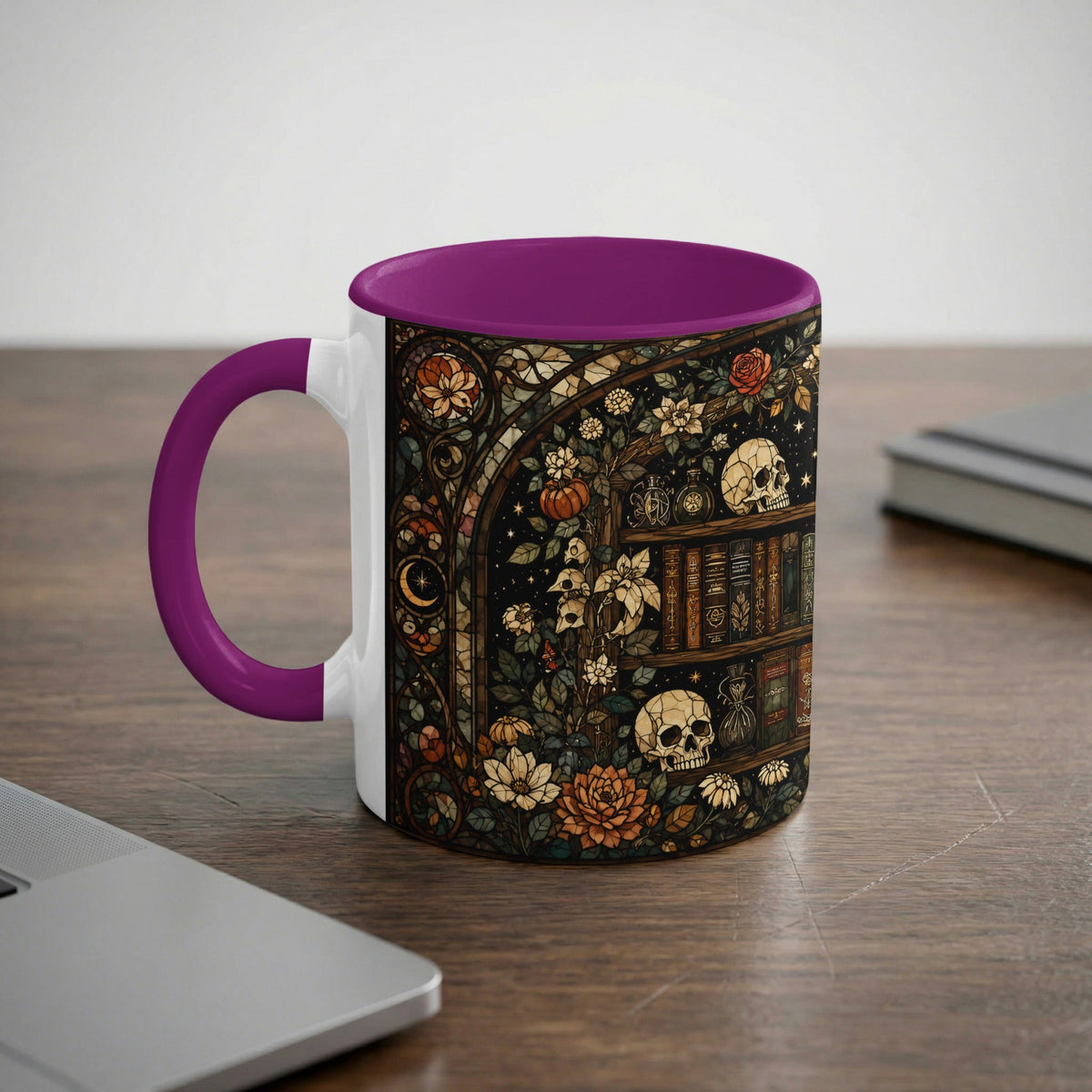 Dark Academia Bookshelf Stained Glass Mug