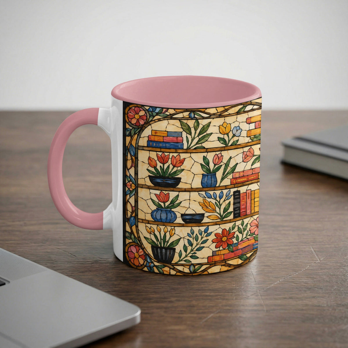 Literary Stained Glass Bookshelf Mug