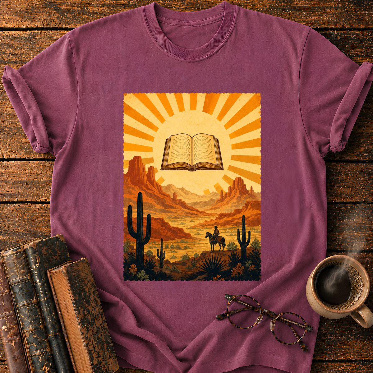 Vintage Desert Sunburst with Book T-Shirt