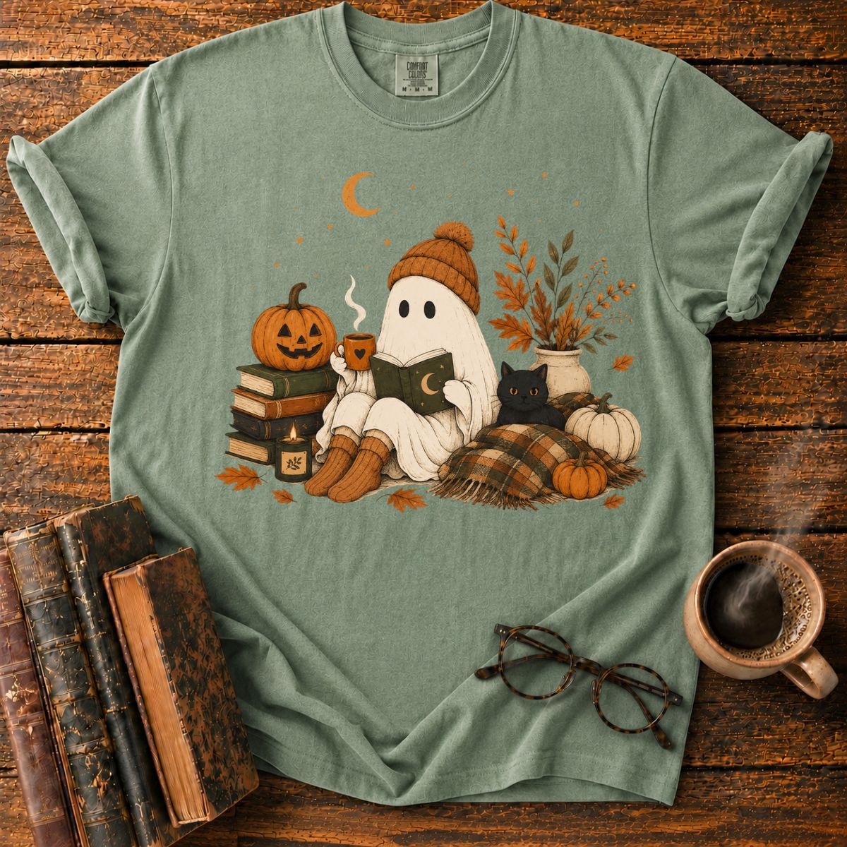 Ghost’s Autumn Reading Book T-Shirt