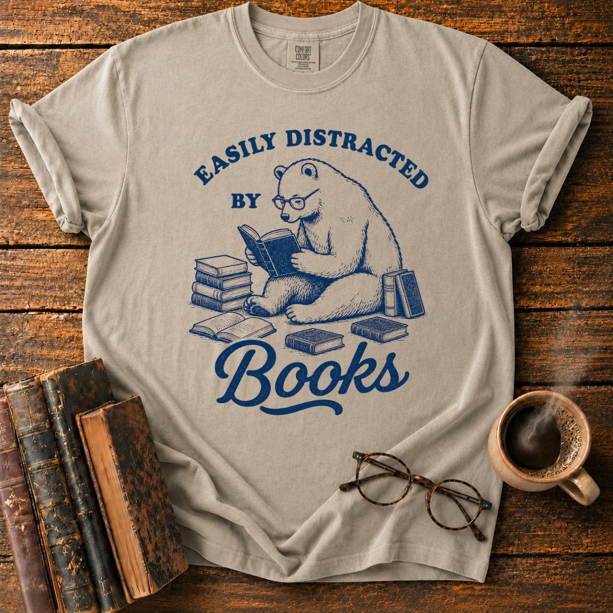 Easily Distracted by Books Bear T-Shirt