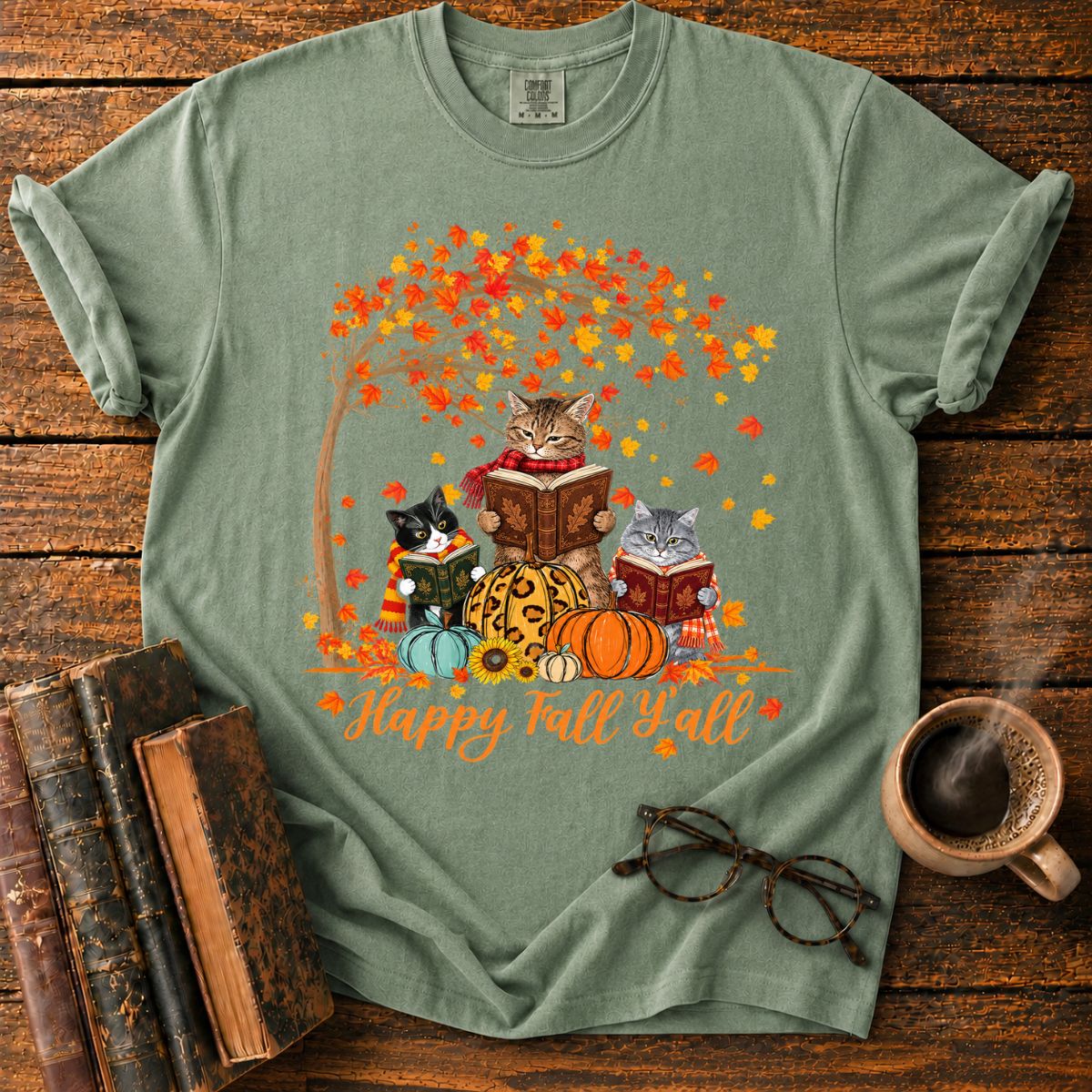 Three Cats Read with Autumn Books T-Shirt