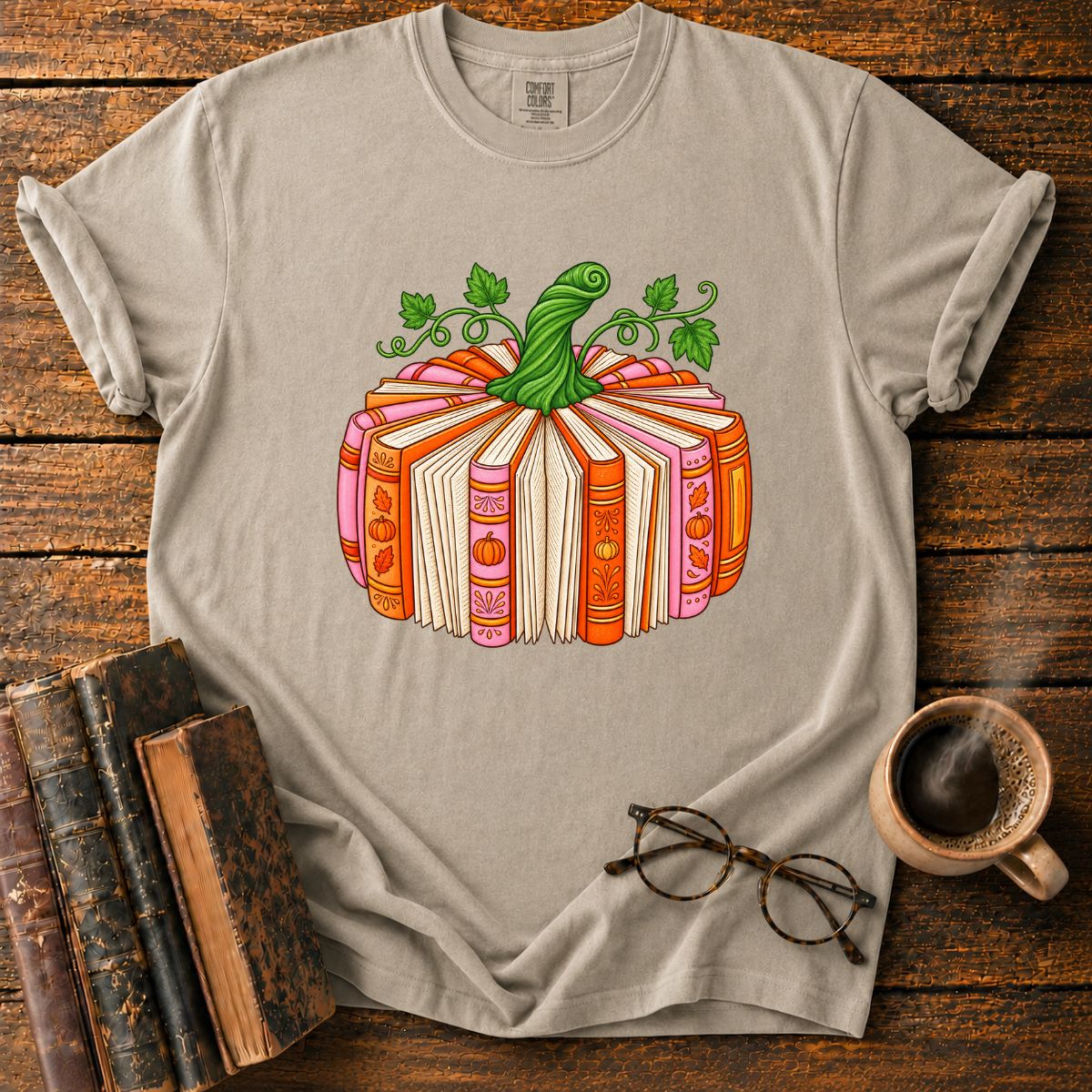 Whimsical Autumn Book Pumpkin T-Shirt