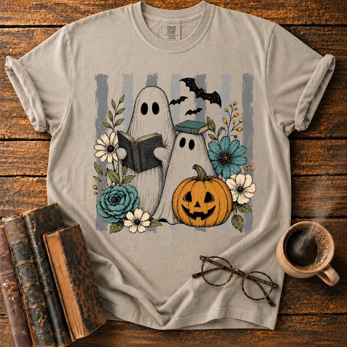 Vintage Ghosts, Books & Pumpki T-Shirt