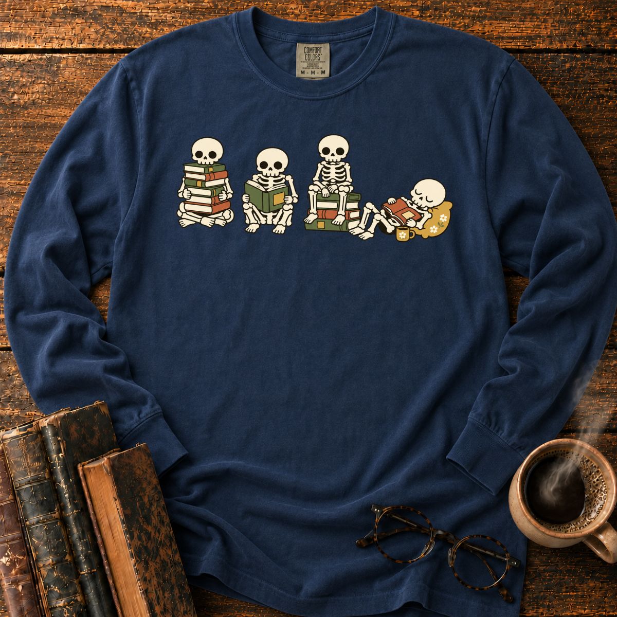 Four-Reading-Skeletons LS T-Shirt