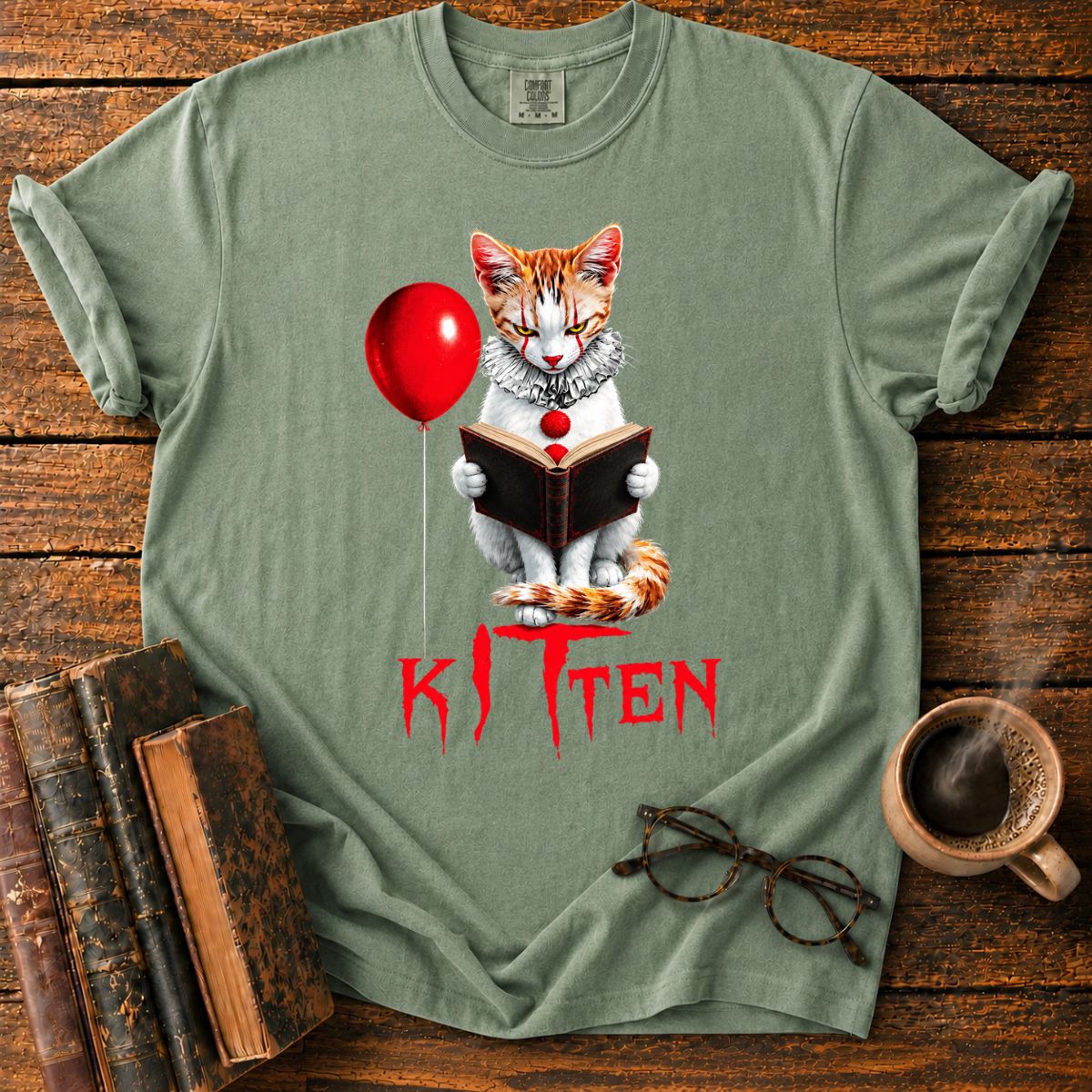 Clown Cat Reading a Vintage Book T-Shirt
