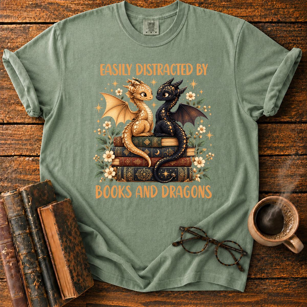 Distracted by Books and Dragons T-Shirt