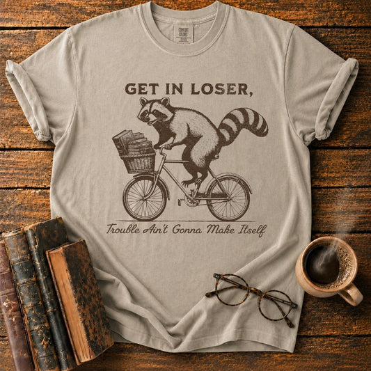 Raccoon’s Vintage Book Bike Ride T-Shirt
