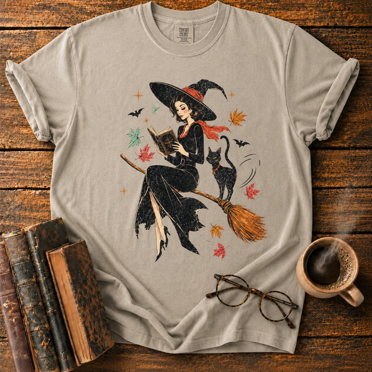 Witch Reading on a Broomstick T-Shirt