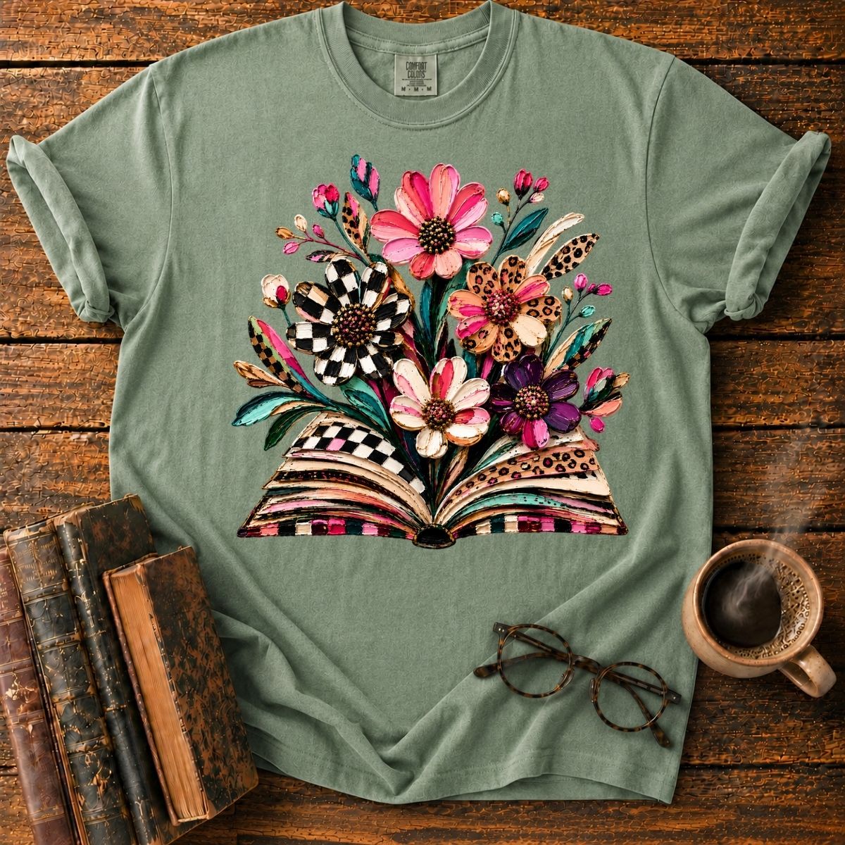 Floral Bouquet Rising from Book T-Shirt