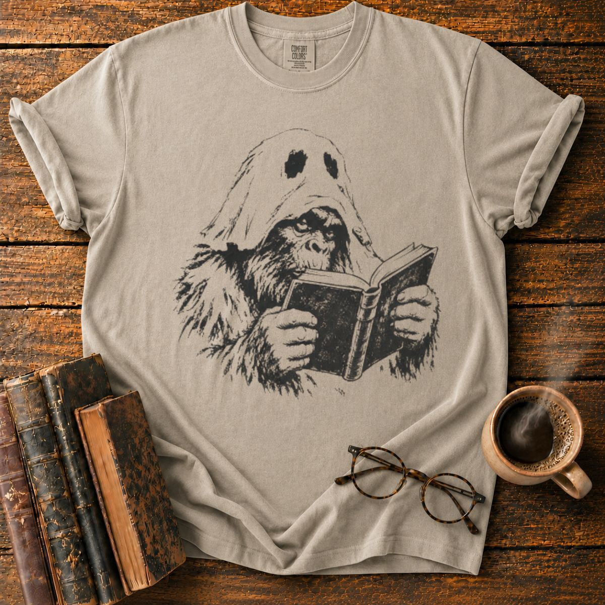 Ghost Bigfoot Reading T-Shirt