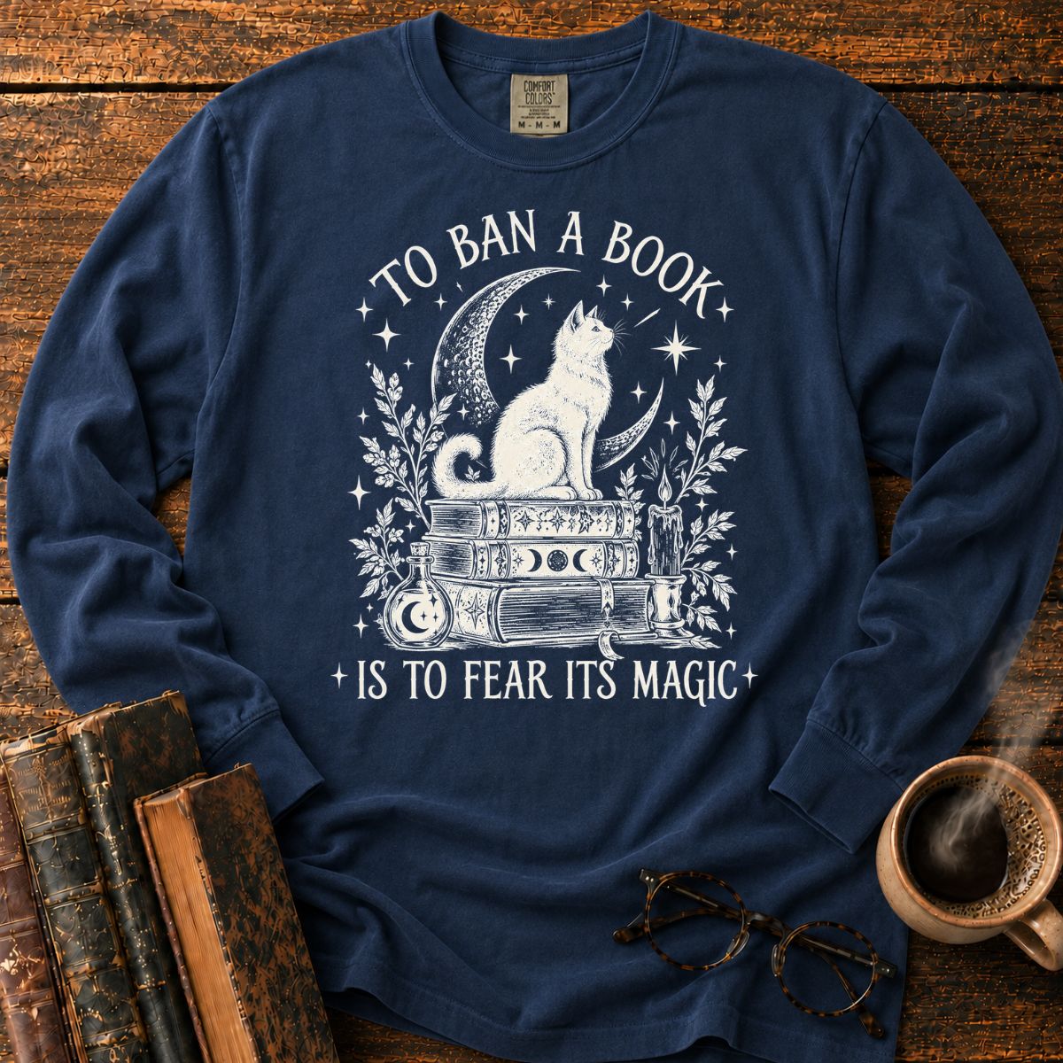 Mystical Cat and Book Magic LS T-Shirt
