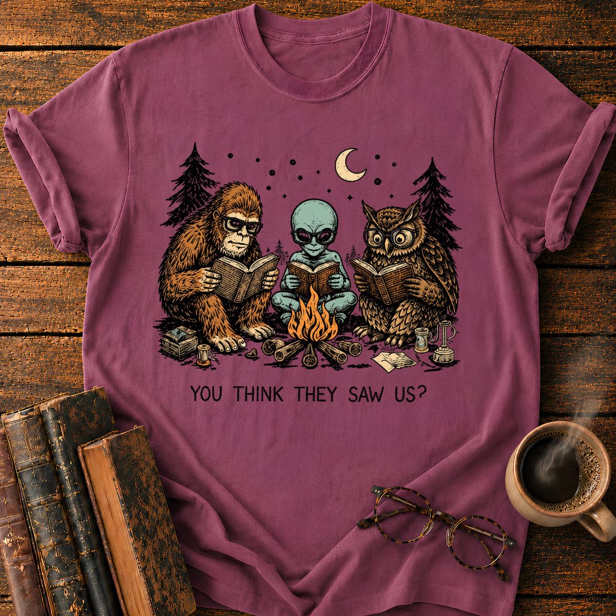 Three Curious Readers by the Campfire T-Shirt