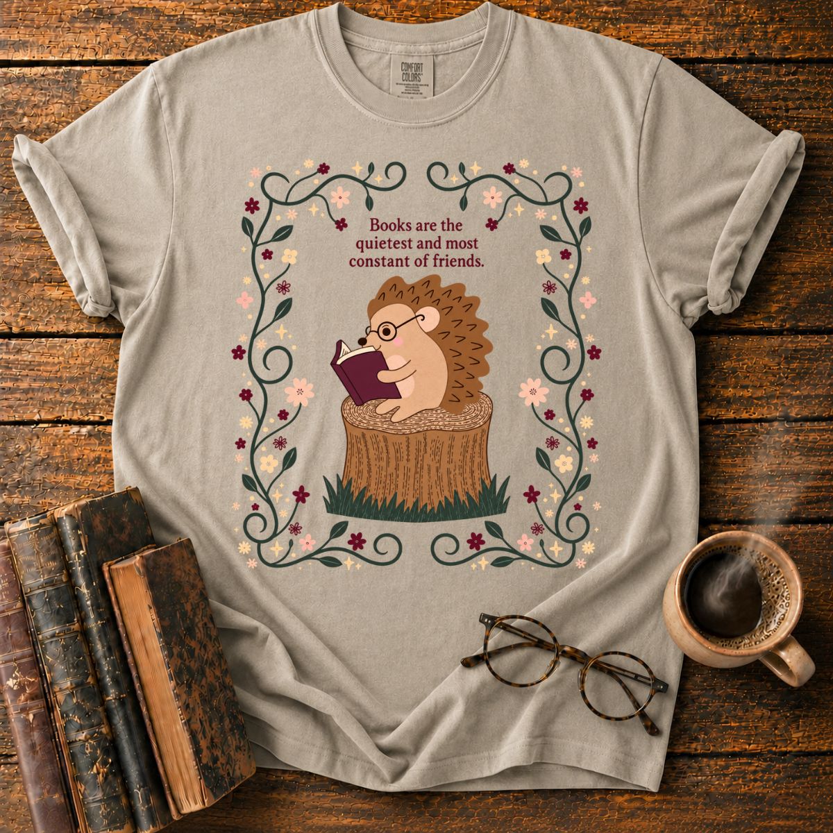 Books Are Friends Hedgehog Reading T-Shirt